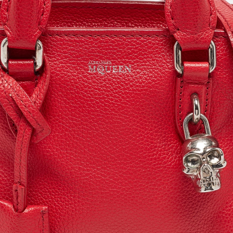 Pre Owned Alexander McQueen Red Leather Mini Padlock Bag