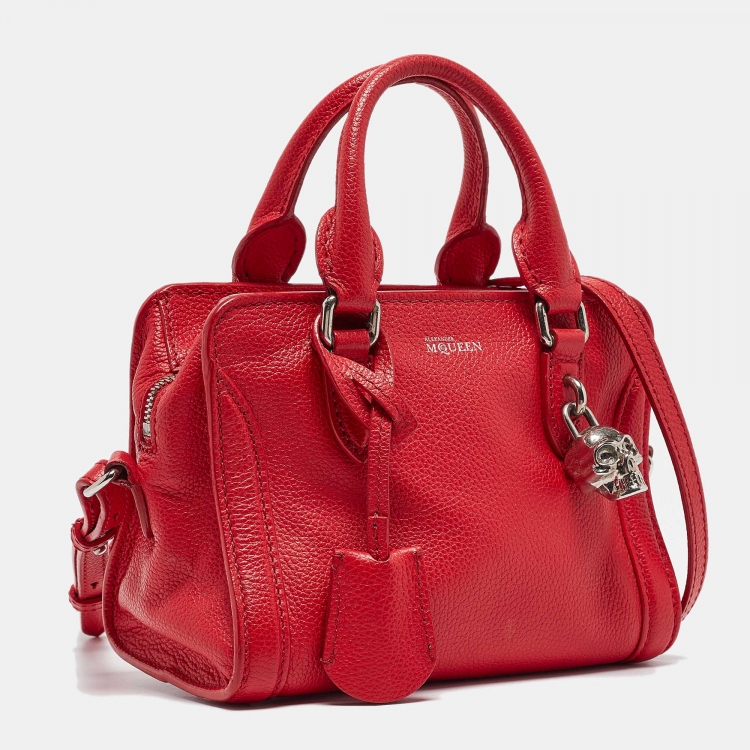 Pre Owned Alexander McQueen Red Leather Mini Padlock Bag
