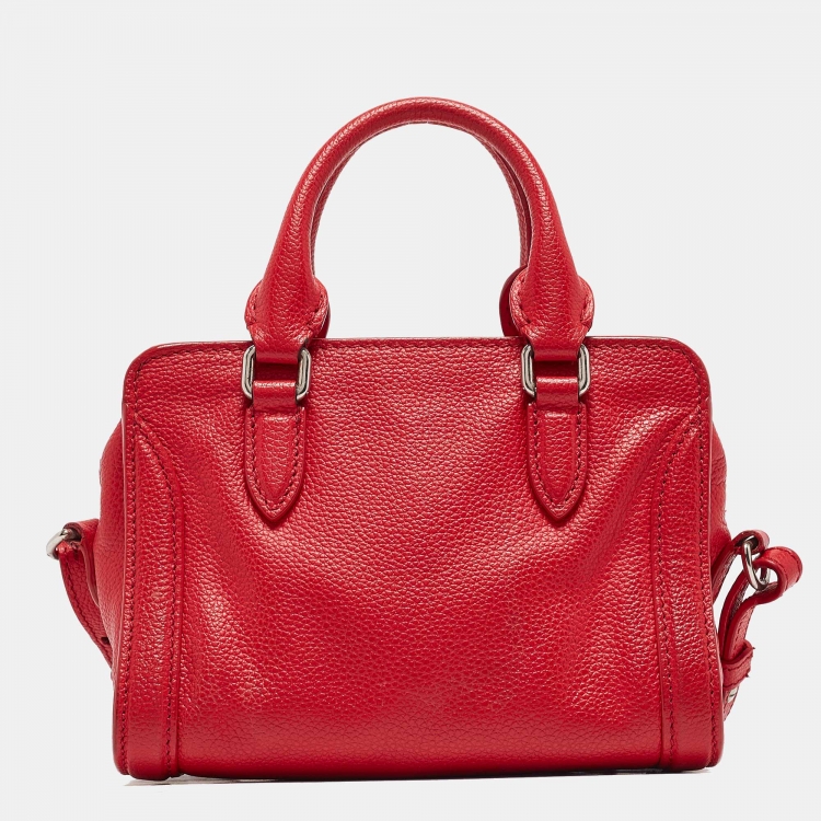 Pre Owned Alexander McQueen Red Leather Mini Padlock Bag