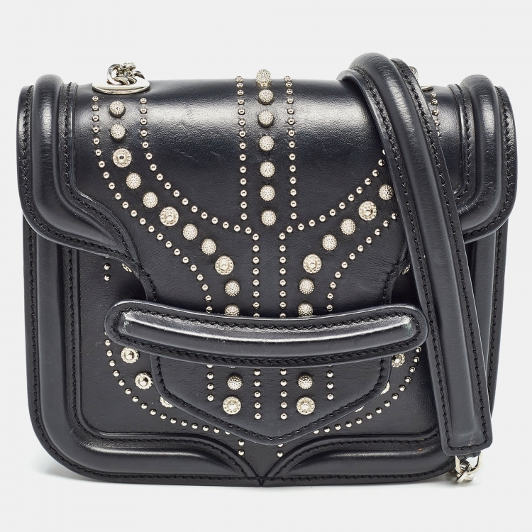 Pre Owned Alexander McQueen Black Leather Mini Studded Heroine Crossbody Bag
