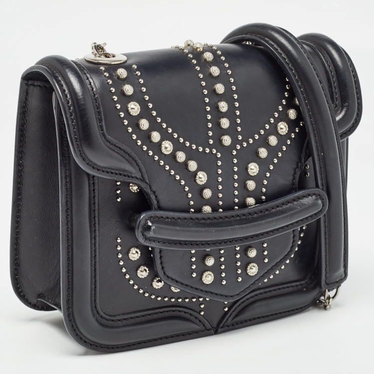 Pre Owned Alexander McQueen Black Leather Mini Studded Heroine Crossbody Bag