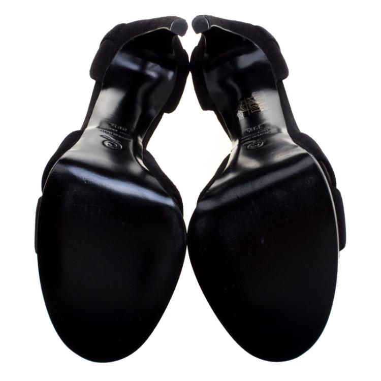 Pre Owned Alexander McQueen Black Suede Armadillo Studded Platform Sandals Size 39.5