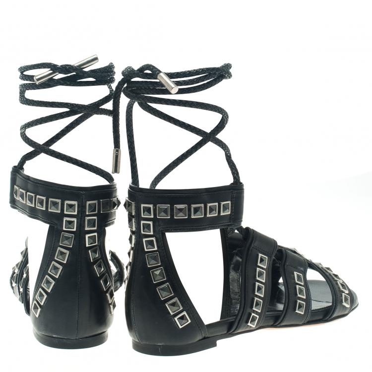 مملوكة مسبقًا Alexander McQueen Black Leather Studded Sandals Size 37