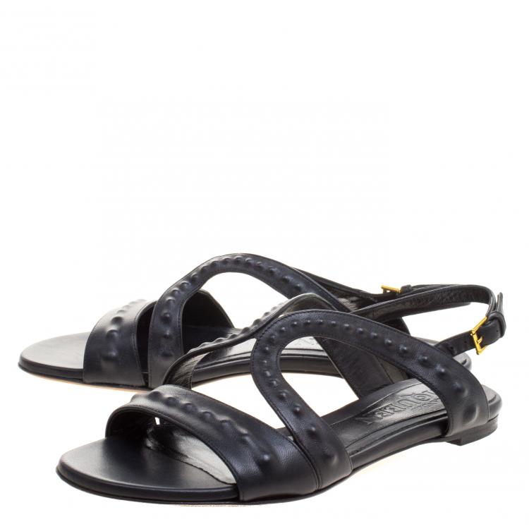 مملوكة مسبقًا Alexander McQueen Black Leather Sandals Size 37