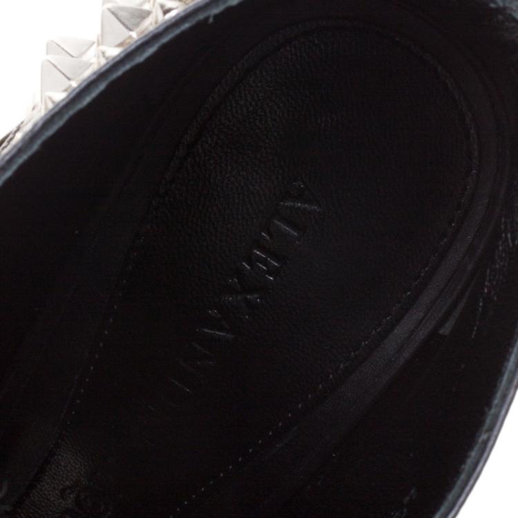 Pre Owned Alexander McQueen Black Studded Leather Peep Toe Ankle Booties Size 36