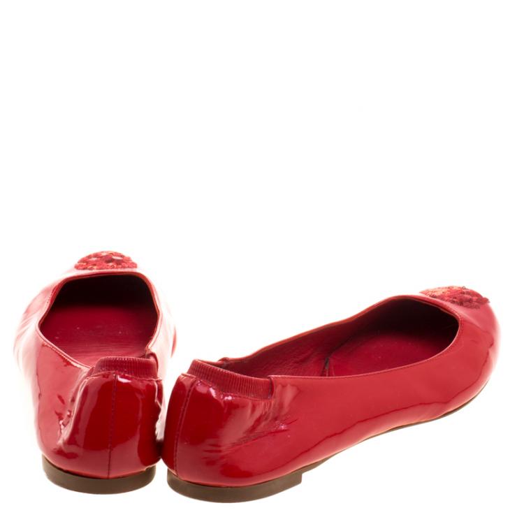 Pre Owned Alexander McQueen Pink Patent Leather Sequin Skull Ballet Flats Size 36