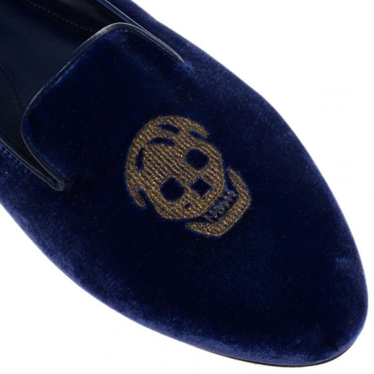 Pre Owned Alexander McQueen Purple Velvet Skull Smoking Slippers Size 41