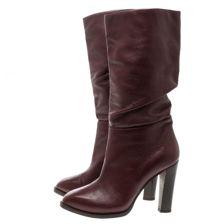 burgundy calf length boots