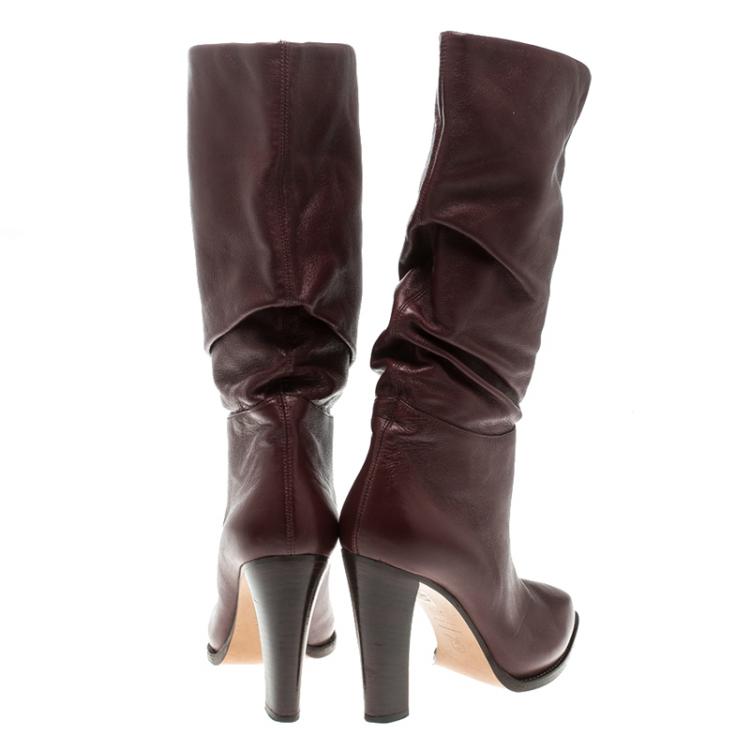burgundy calf length boots