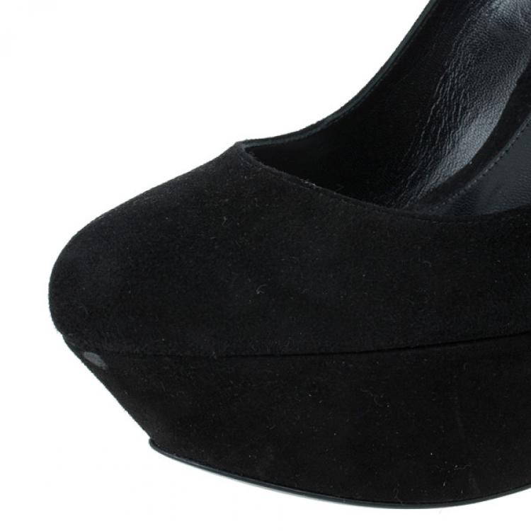 Pre Owned Alexander McQueen Black Suede Armadillo Wedge Pumps Size 40