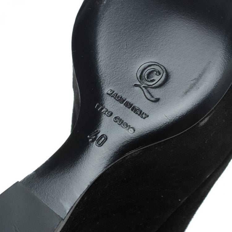 Pre Owned Alexander McQueen Black Suede Armadillo Wedge Pumps Size 40
