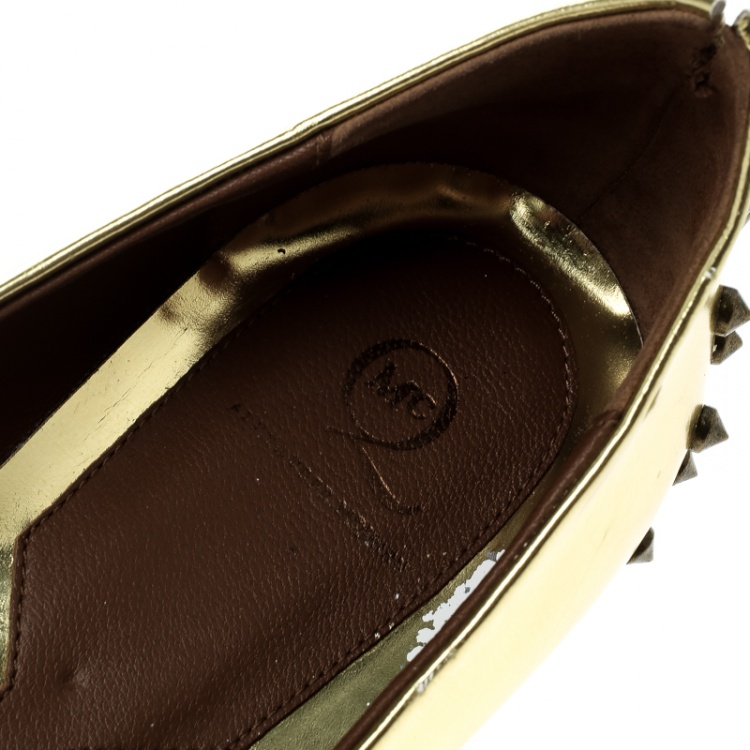 مملوكة مسبقًا Alexander McQueen Metallic Gold Leather Studded Ballet Flats Size 41