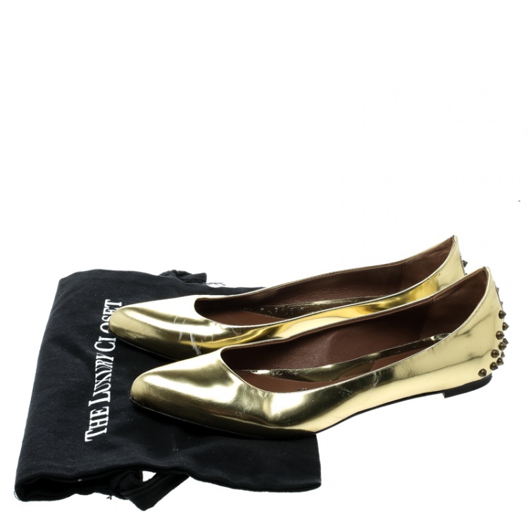 مملوكة مسبقًا Alexander McQueen Metallic Gold Leather Studded Ballet Flats Size 41