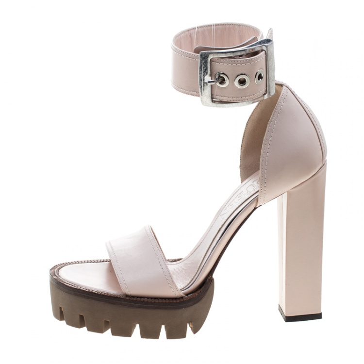 Pre Owned Alexander McQueen Blush Pink Leather Ankle Strap Platform Sandals Size 39