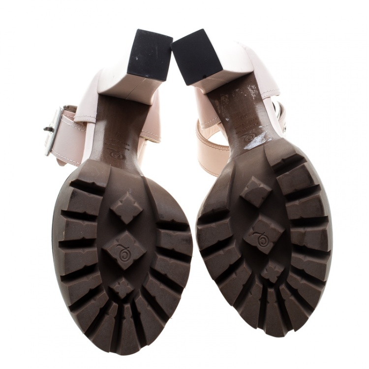 Pre Owned Alexander McQueen Blush Pink Leather Ankle Strap Platform Sandals Size 39
