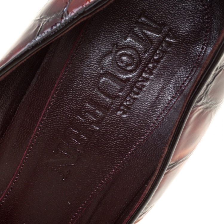 Pre Owned Alexander McQueen Two Tone Brown Tortoise Shell Embossed Patent Leather Pumps Size 40