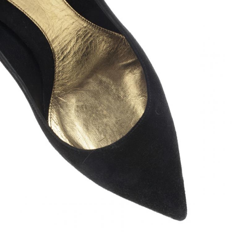Pre Owned Alexander McQueen Black Suede Gold Trimmed Faux Pearl Pumps Size 41