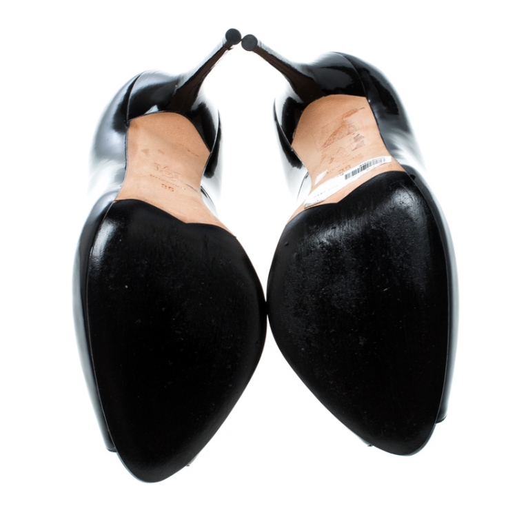 Pre Owned Alexander McQueen Black Patent Leather Peep Toe Pumps Size 36