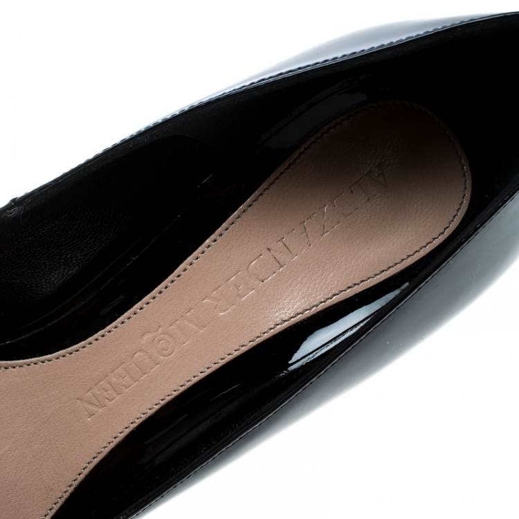 Pre Owned Alexander McQueen Black Patent Leather Peep Toe Pumps Size 36
