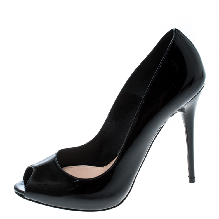 Pre Owned Alexander McQueen Black Patent Leather Peep Toe Pumps Size 36
