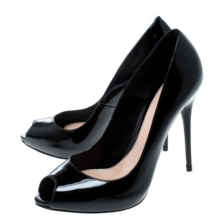 Pre Owned Alexander McQueen Black Patent Leather Peep Toe Pumps Size 36