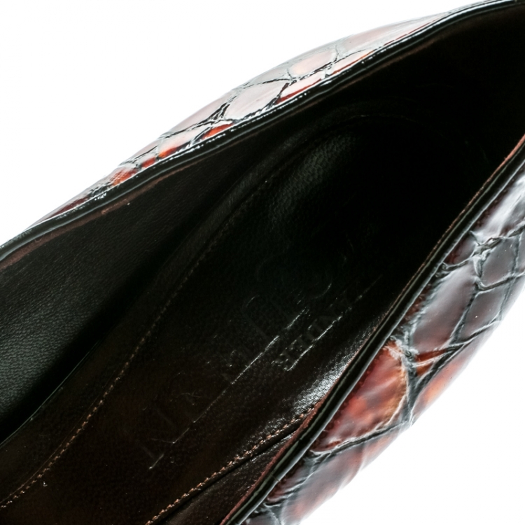 Pre Owned Alexander McQueen Two Tone Brown Tortoise Shell Embossed Patent Leather Pumps Size 39