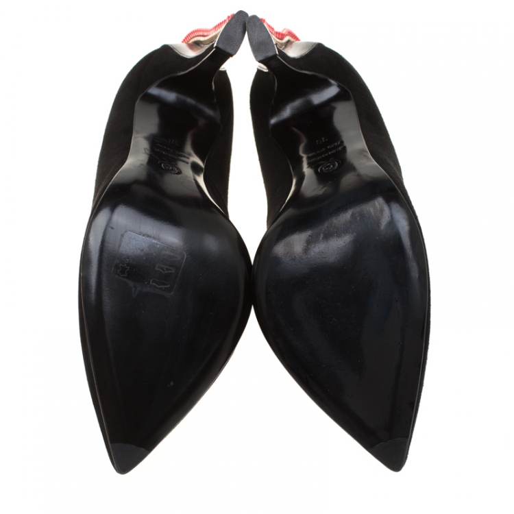 Pre Owned Alexander McQueen Black Suede Zip Embellished Heel Pointed Toe Pumps Size 38