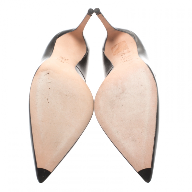 Pre Owned Alexander McQueen Black Leather Horn Pointed Toe Pumps Size 39