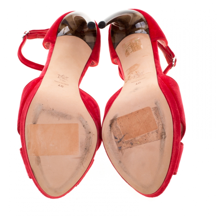 Pre Owned Alexander McQueen Red Velvet Ankle Strap Platfrom Sandals Size 40