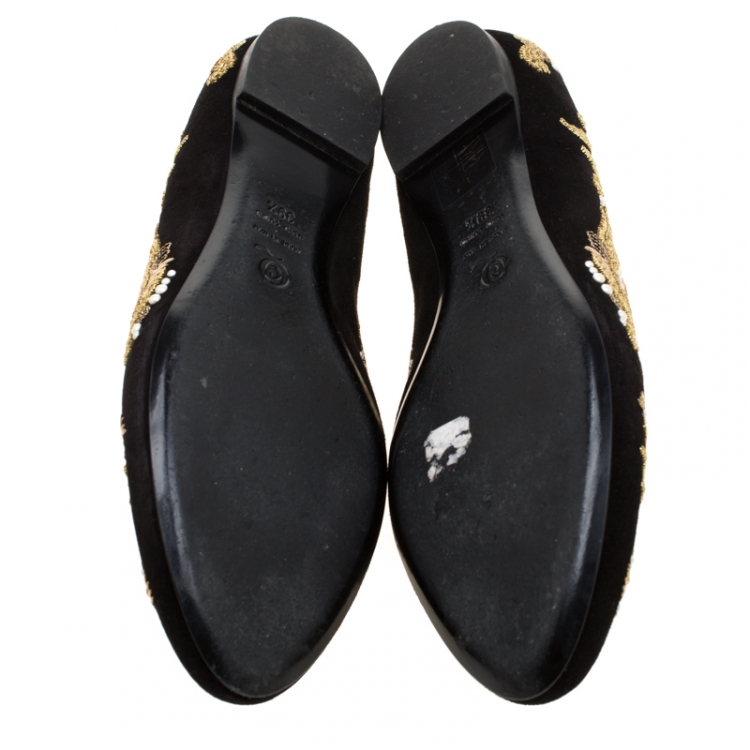 Pre Owned Alexander McQueen Black Suede Embroidered Smoking Slippers Size 39.5