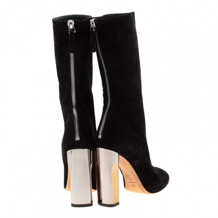 مملوكة مسبقًا Alexander McQueen Black Suede Mid Calf Boots Size 36