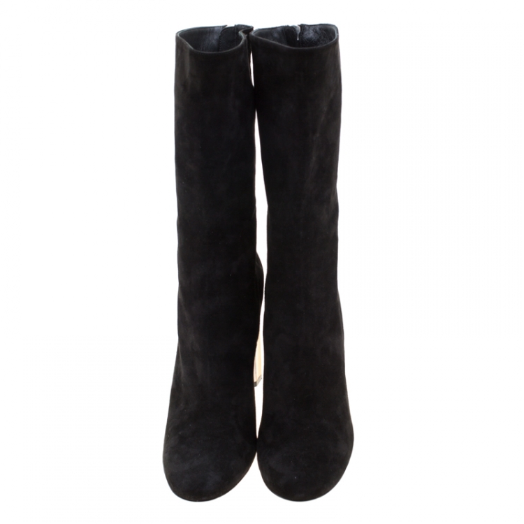 مملوكة مسبقًا Alexander McQueen Black Suede Mid Calf Boots Size 36