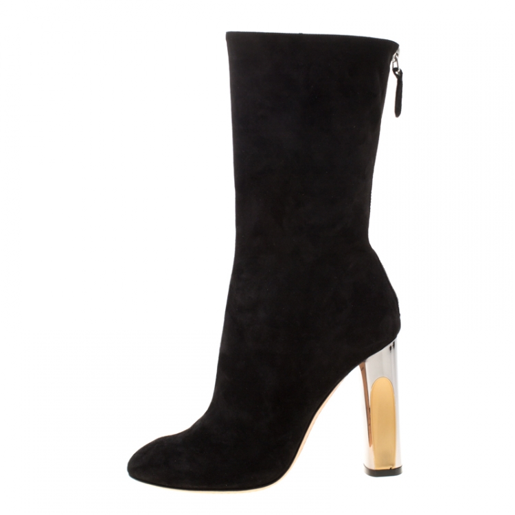 مملوكة مسبقًا Alexander McQueen Black Suede Mid Calf Boots Size 36