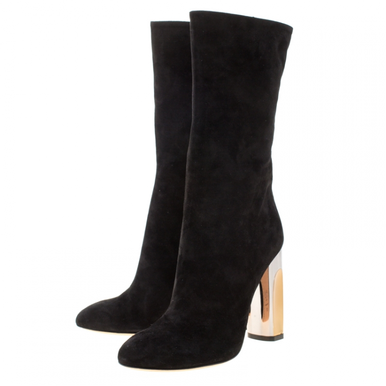 مملوكة مسبقًا Alexander McQueen Black Suede Mid Calf Boots Size 36