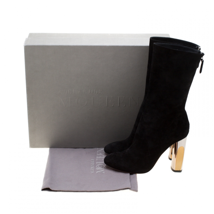 مملوكة مسبقًا Alexander McQueen Black Suede Mid Calf Boots Size 36