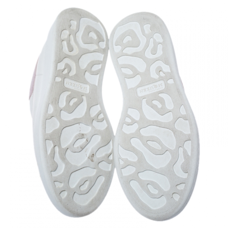 Pre Owned Alexander McQueen White Leather And Pink Suede Platform Sneakers Size 37