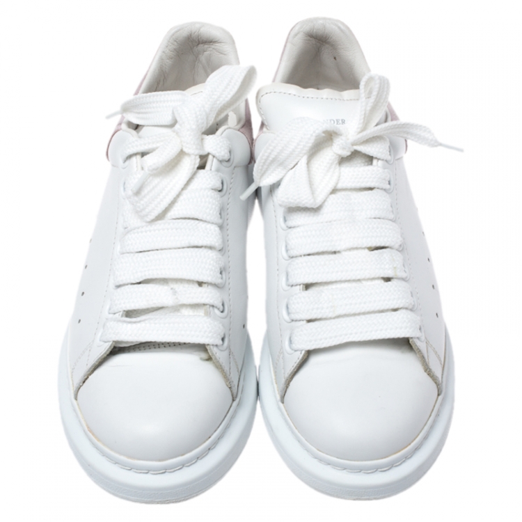 Pre Owned Alexander McQueen White Leather And Pink Suede Platform Sneakers Size 37