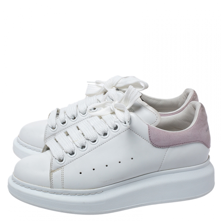 Pre Owned Alexander McQueen White Leather And Pink Suede Platform Sneakers Size 37
