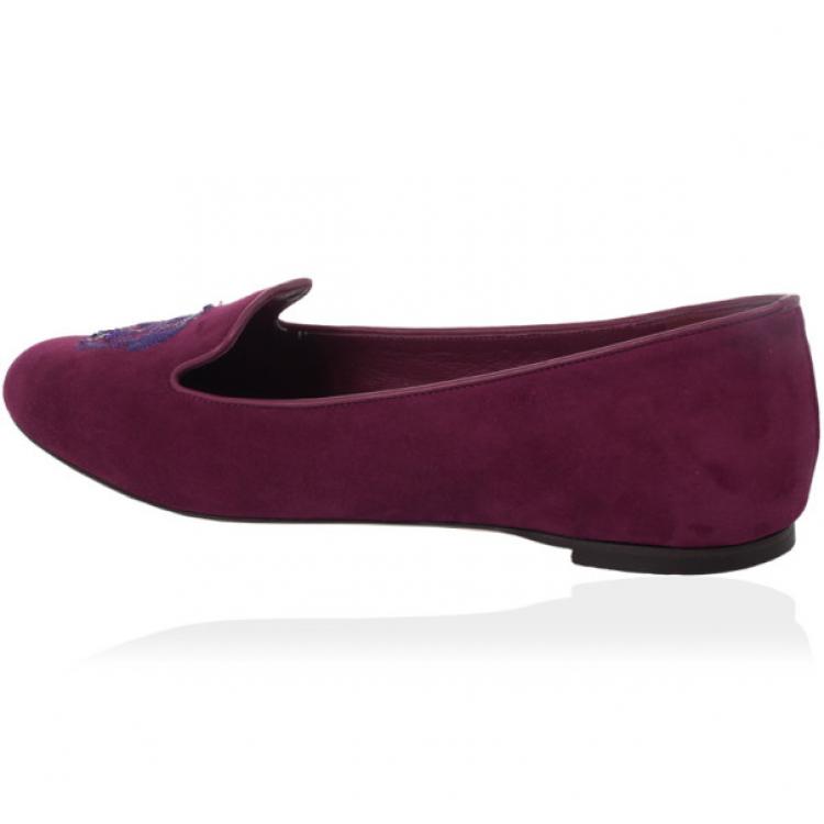 Pre Owned Alexander McQueen Suede Magenta Skull Smoking Slippers Size 40