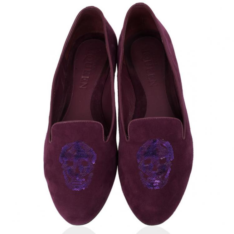 Pre Owned Alexander McQueen Suede Magenta Skull Smoking Slippers Size 40