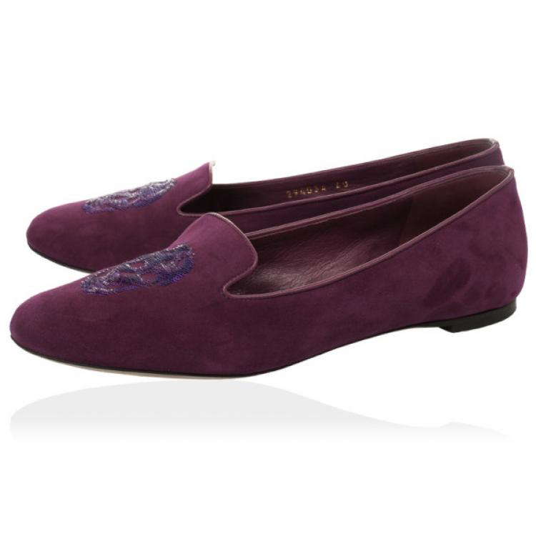 Pre Owned Alexander McQueen Suede Magenta Skull Smoking Slippers Size 40