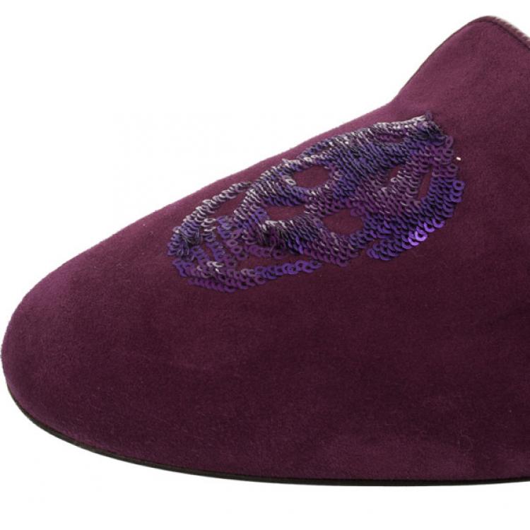 Pre Owned Alexander McQueen Suede Magenta Skull Smoking Slippers Size 40