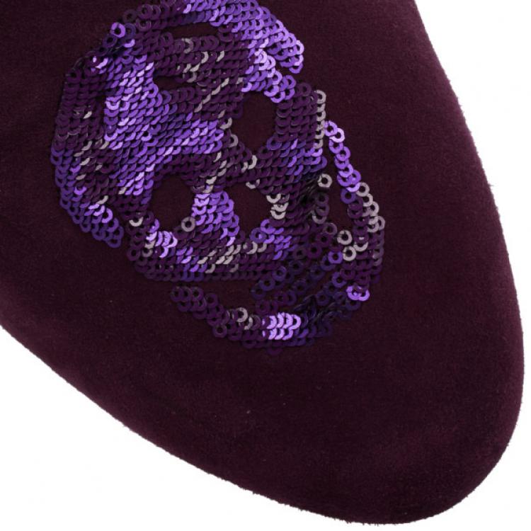 Pre Owned Alexander McQueen Suede Magenta Skull Smoking Slippers Size 40