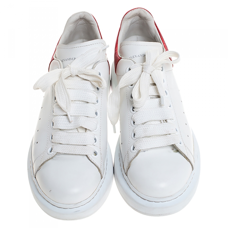 Pre Owned Alexander McQueen White/Red Leather Larry Low Top Sneakers Size 38