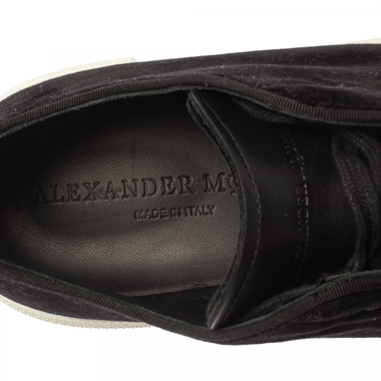 Pre Owned Alexander McQueen Black Velvet and Leather Lace Low Top Sneakers Size 38.5