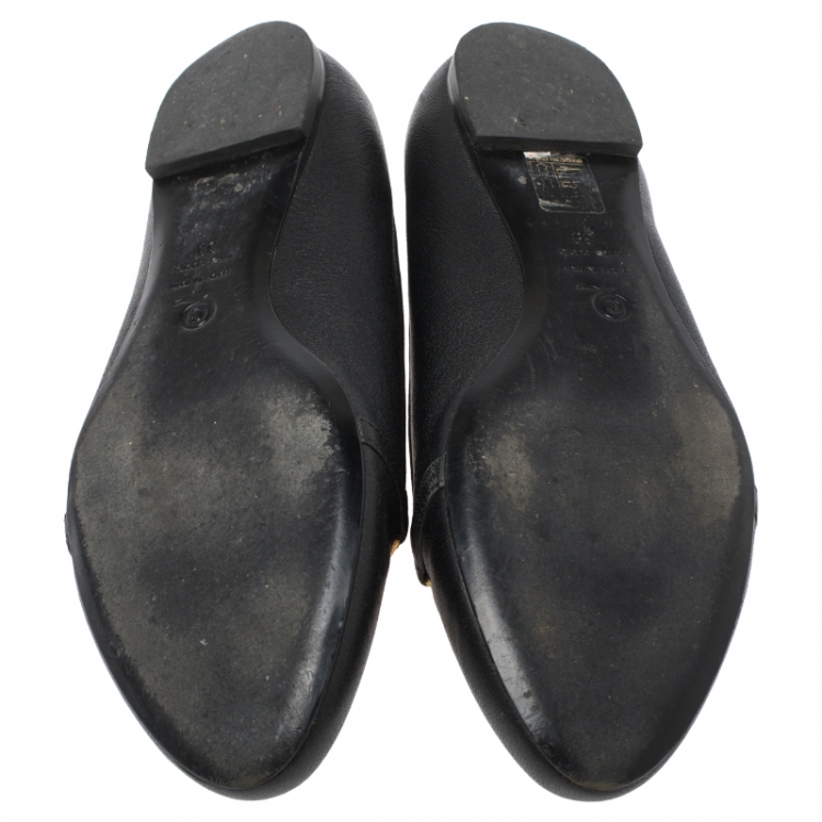 Pre Owned Alexander McQueen Black Leather Chain Skull Embellished Flats Size 39