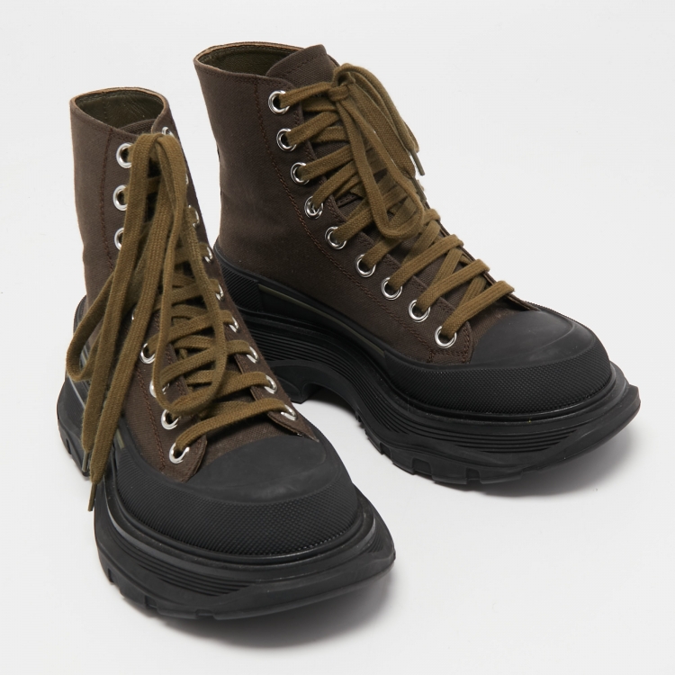Pre Owned Alexander McQueen Brown Canvas Tread Slick Sneakers Size 36