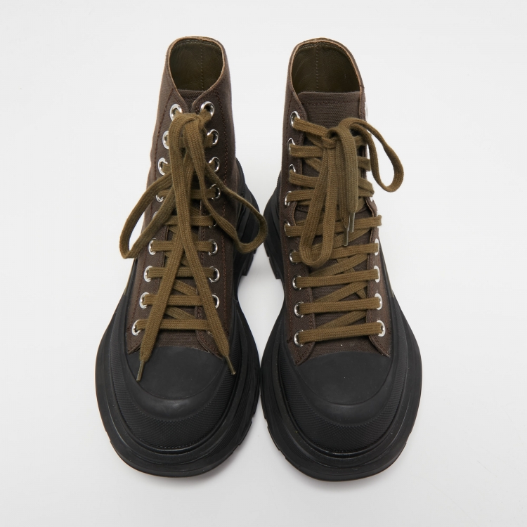 Pre Owned Alexander McQueen Brown Canvas Tread Slick Sneakers Size 36