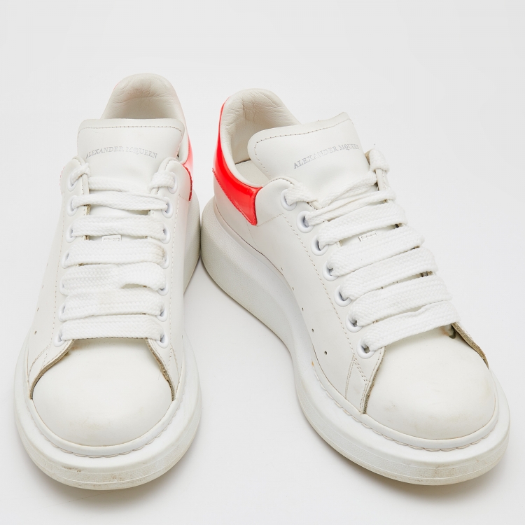 Pre Owned Alexander McQueen White/Coral Leather Oversized Sneakers Size 38