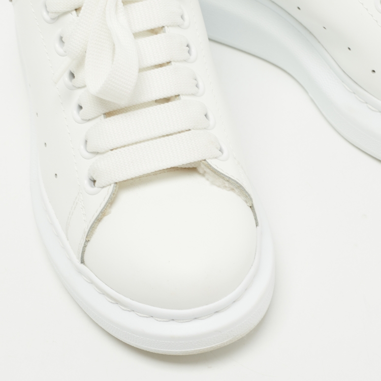 Pre Owned Alexander McQueen White Leather and  Shearling Trimmed Oversized Sneakers Size 36